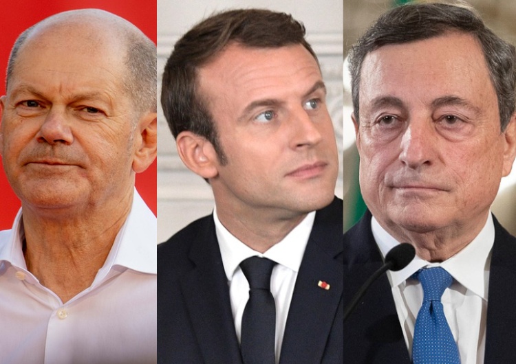 Olaf Scholz, Emmanuel Macron, Mario Draghi Politico: Niemcy, Francja, Włochy. Liderzy zachodniej Europy zmartwieni możliwością zwycięstwa Ukrainy