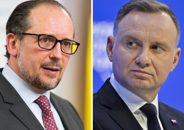 Alexander Schallenberg, Prezydent RP Andrzej Duda    Davos: Szef MSZ Austrii apelował o złagodzenie sankcji wobec Rosji. Ostra reakcja Andrzeja Dudy