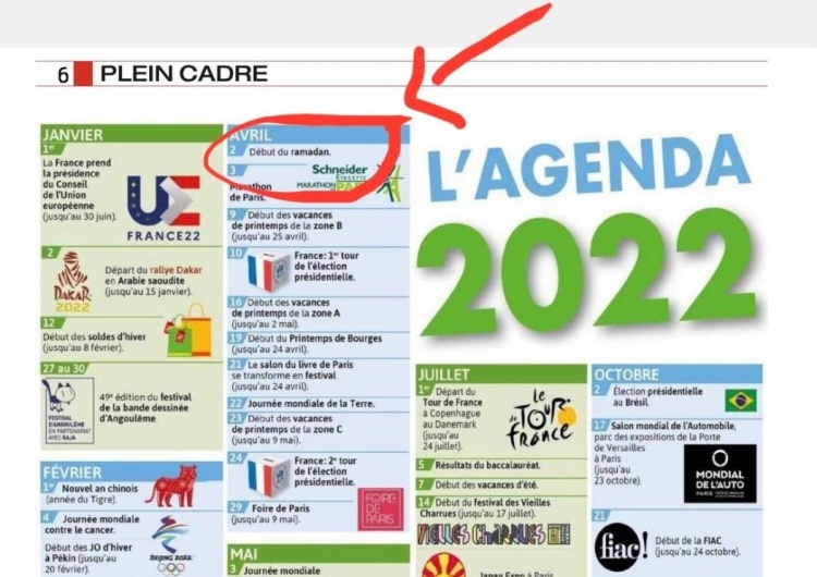 Kalendarz gazety Sud Ouest Duża francuska gazeta publikuje kalendarz z datą ramadanu, ale bez świąt chrześcijańskich