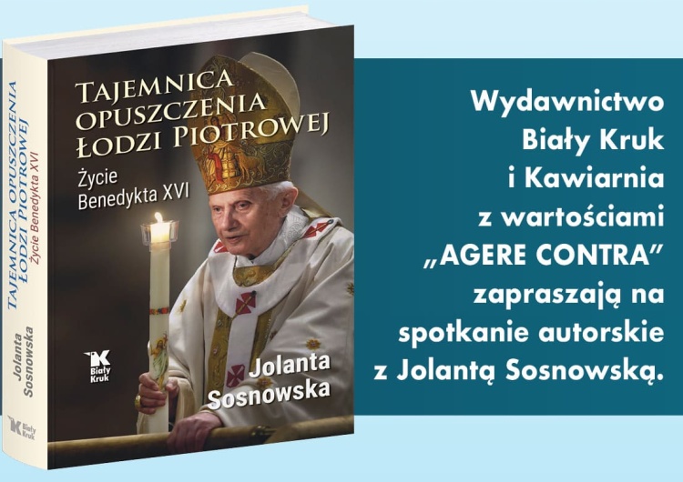 Plakat zapowiadający spotkanie autorskie Tajemnica opuszczenia Łodzi Piotrowej – spotkanie autorskie z Jolantą Sosnowską w Warszawie
