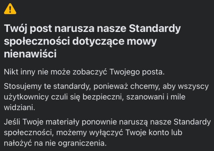 Blokada Facebooka „Bóg jest miłością” naruszyło standardy Facebooka w sferze mowy nienawiści