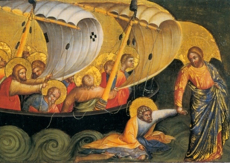 Chrystus ratuje Piotra, Lorenzo Veneziano, 1370 Uciszenie burzy na jeziorze w uszach pierwszych żydowskich słuchaczy 